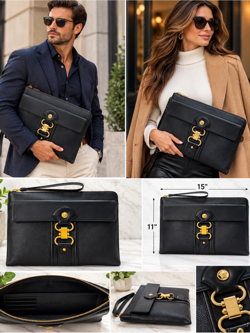 VERSACE - Pebble Leather Clutch Laptop Bag